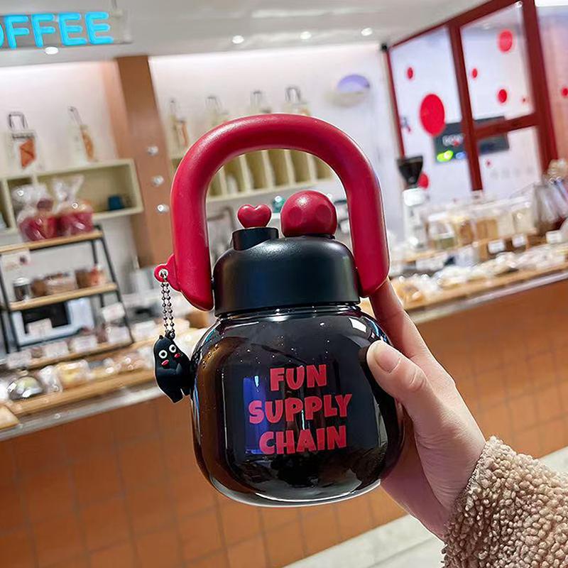 Portable Large Capacity Water Cup Cherry Plastic Straw Water Bottle Double Drink Bowknot Sippy Cup Gifts