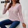 Autumn V-Neck Loose Long Sleeve T-shirt Button Top Women