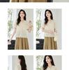 Summer new style pearl buckle heavy embroidery bubble sleeves with glossy organza fabric short sleeved shirt