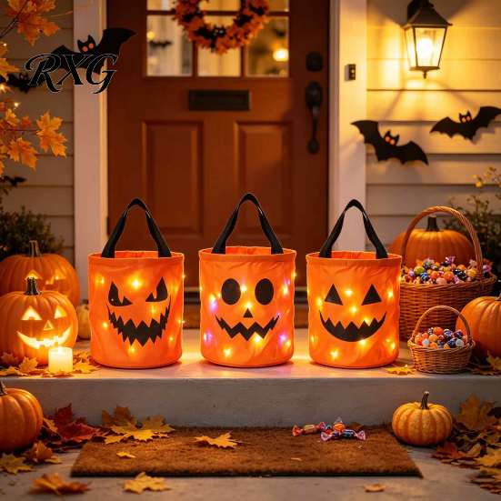Многоразовые праздничные ведра для хранения, Ведро на Хэллоуин со светодиодной подсветкой, Светящееся в темноте ведро для конфет «Сладкое или гадость», Сумка-органайзер для вечеринки, Декор для стола с тематикой Хэллоуина, с