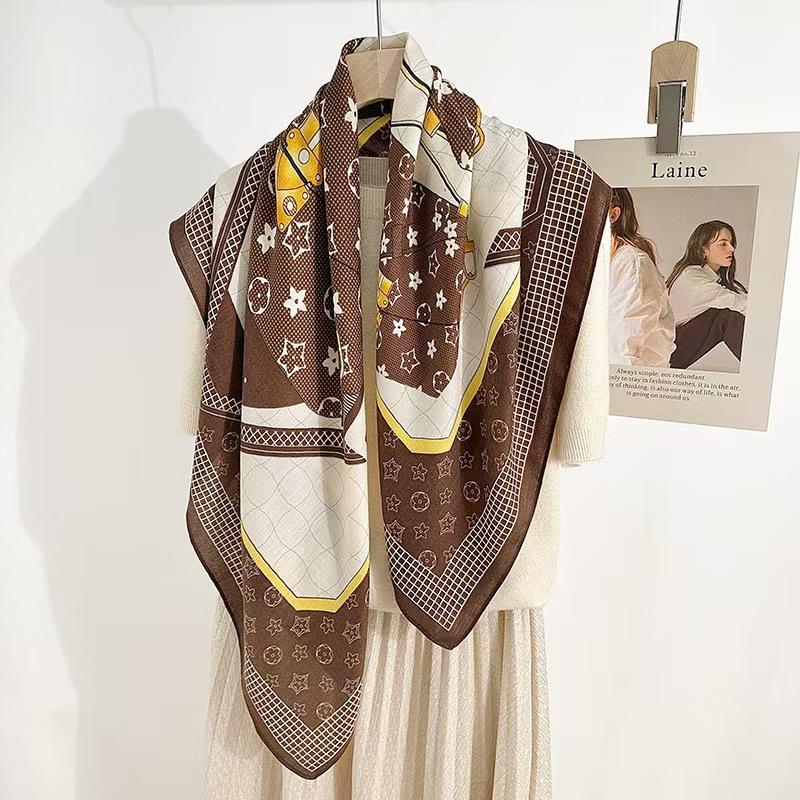 Korean Fashion Printed Herringbone Square Scarf Sweet and Elegant Temperament External Shawl Scarf Women's Professional Suit Scarf