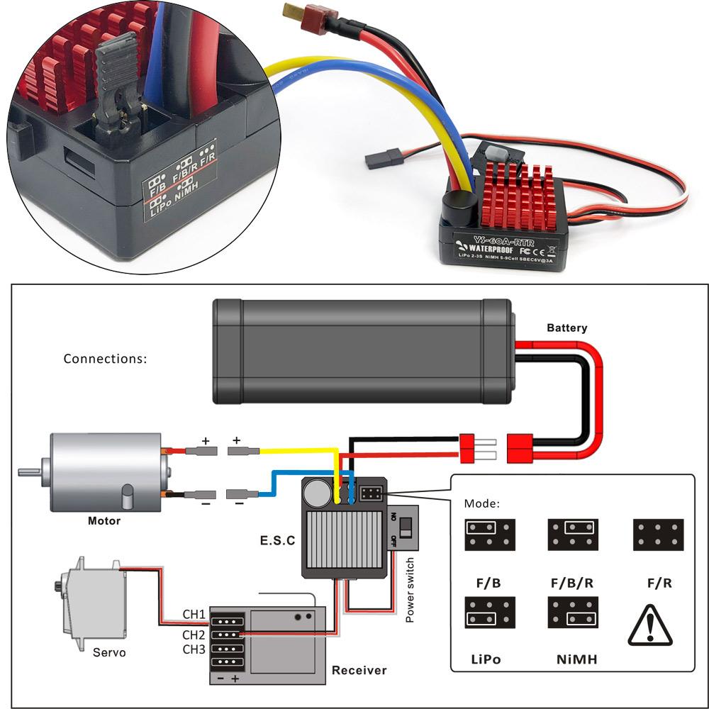 Waterproof 1060 RTR 60A Brushed Electronic Speed Controller ESC For 1:10 1:12 RC Boat RC Car Axial scx10 TRX4 TRX6 HSP QuicRun