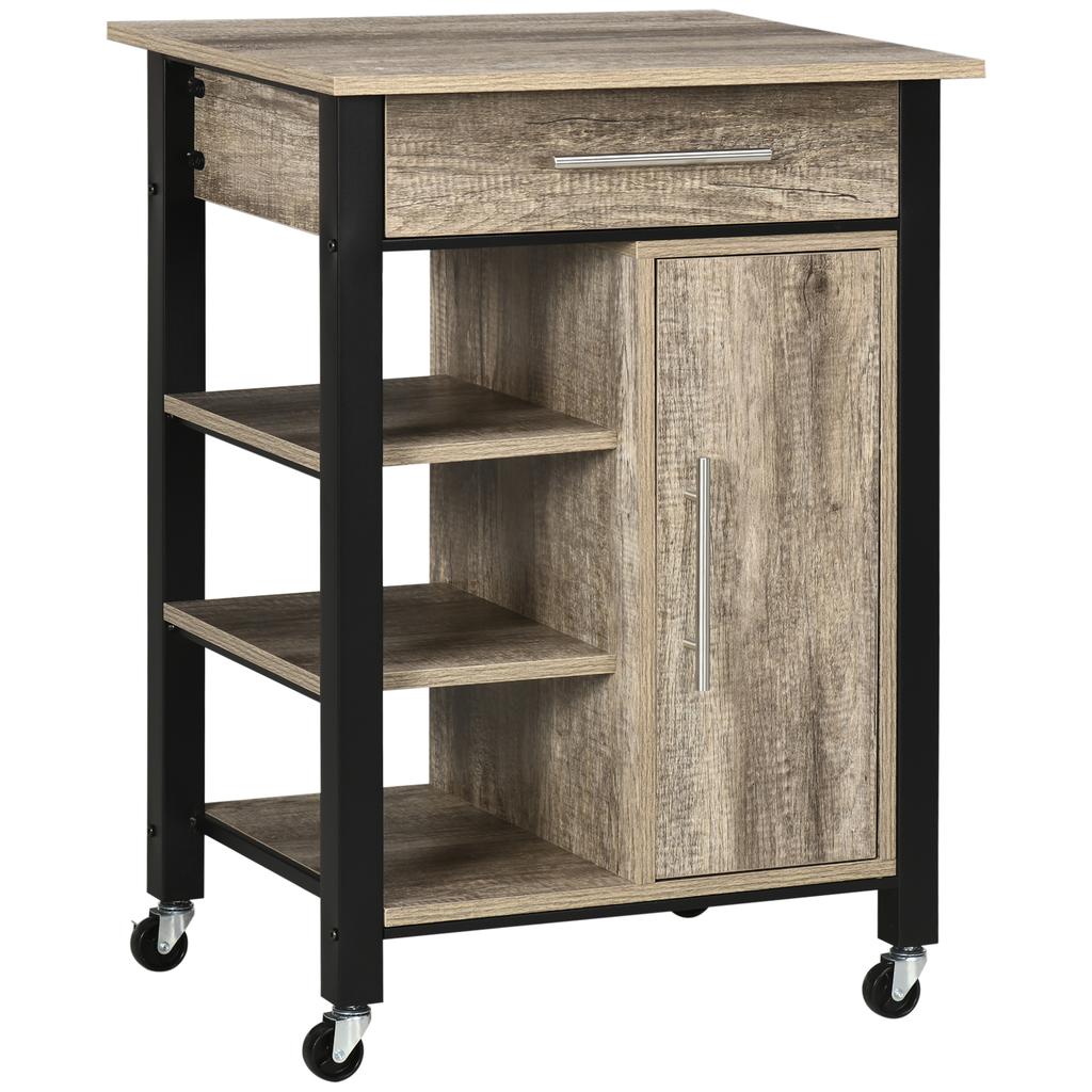 Kitchen Trolley With Drawer Shelves Cabinet And 4 Wheels Particleboard Oak 60x50x84.5cm