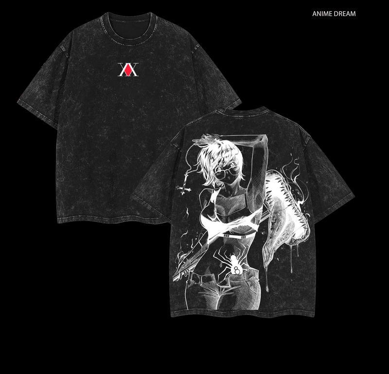 HUNTER×HUNTER Manga Printed T Shirt Shizuku Anime Vintage Washed T-shirt Oversized Pure Cotton Streetwear Men Women Clothing