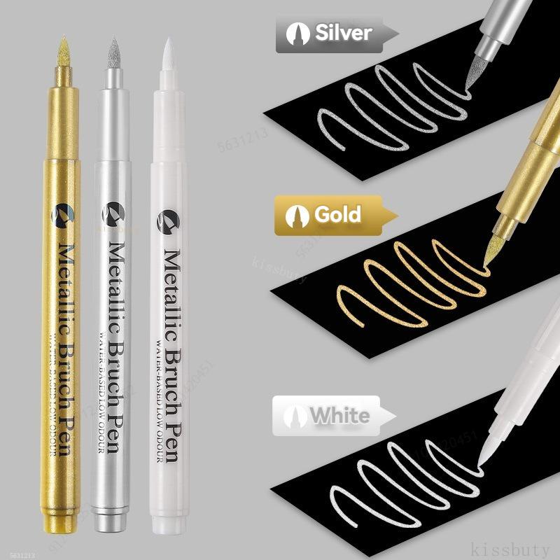 1/3Pcs highlight Metallic Marker Brush Pens Gold Silver White Color Permanent Art Marker For Manga Crafts Scrapbooking Supplies