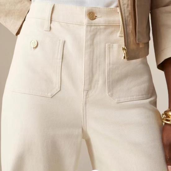 Женские джинсы с расклешенным подолом, прямые эластичные цветные свободные высокие широкие штаны, однотонная талия, повседневная уличная одежда с несколькими карманами, декор на пуговицах