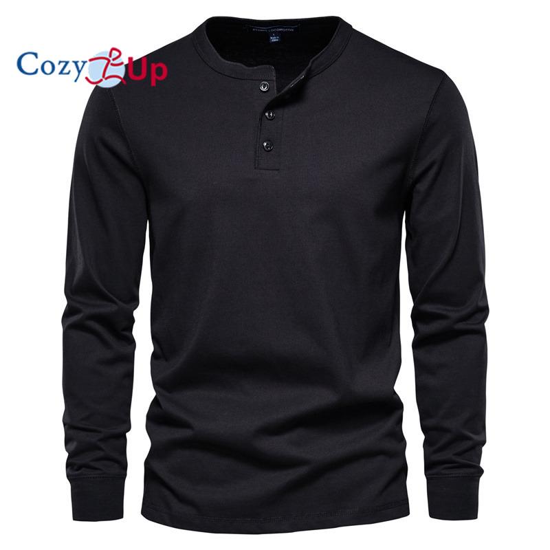 Cozy Up Повседневная футболка Henley с круглым вырезом и длинным рукавом, мужская приталенная спортивная рубашка