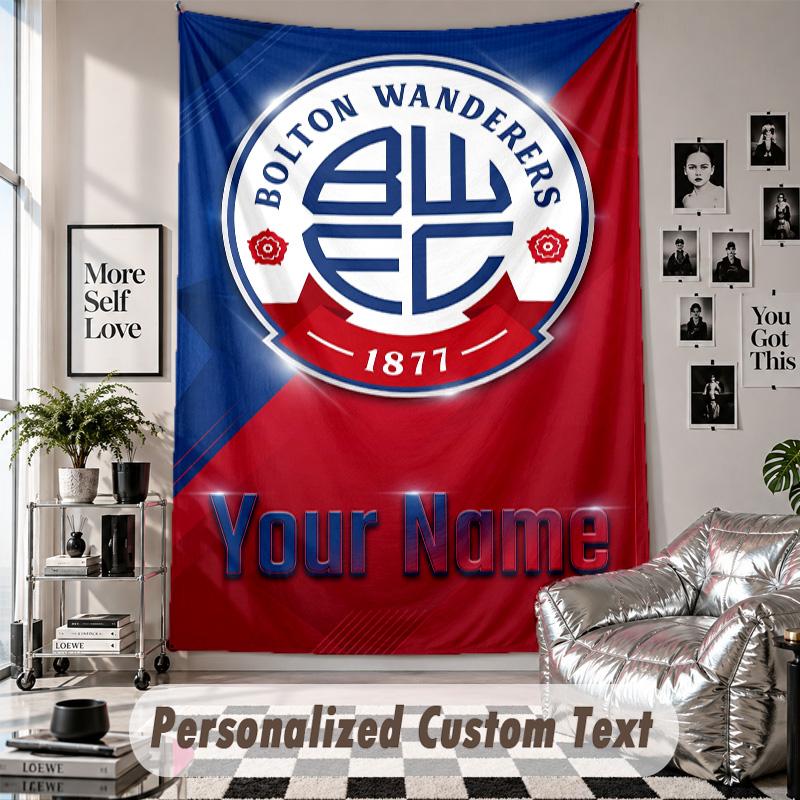 Wall Hanging Tapestry With Custom Name & Text, Bolton Wanderers FC Decorative Tapestry For Bedroom