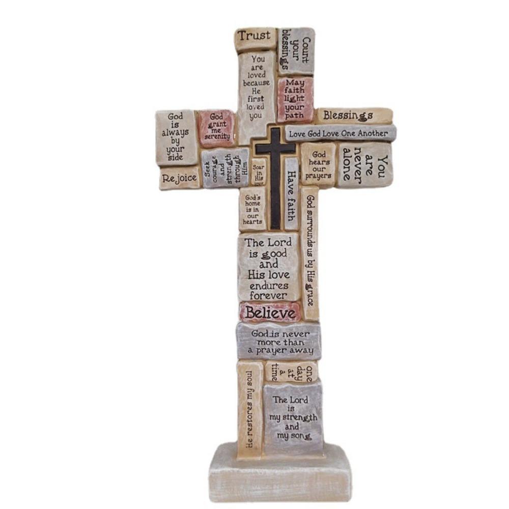 Elegant Christian Cross Statue Handmade Funny Cross Prayer Sculpture Resin Craft Cross Desktop Ornament Tombstone Memorial