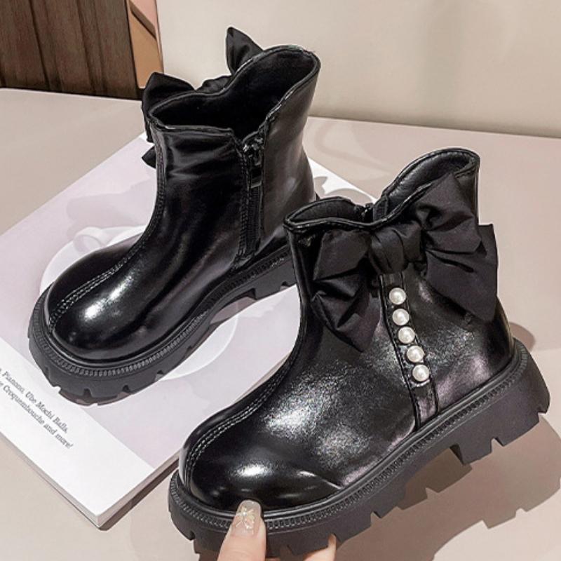 Детские короткие ботинки для девочек, обувь на осень-зиму, теплые кожаные детские милые модные зимние ботинки для малышей, принцессы, плюшевые ботинки