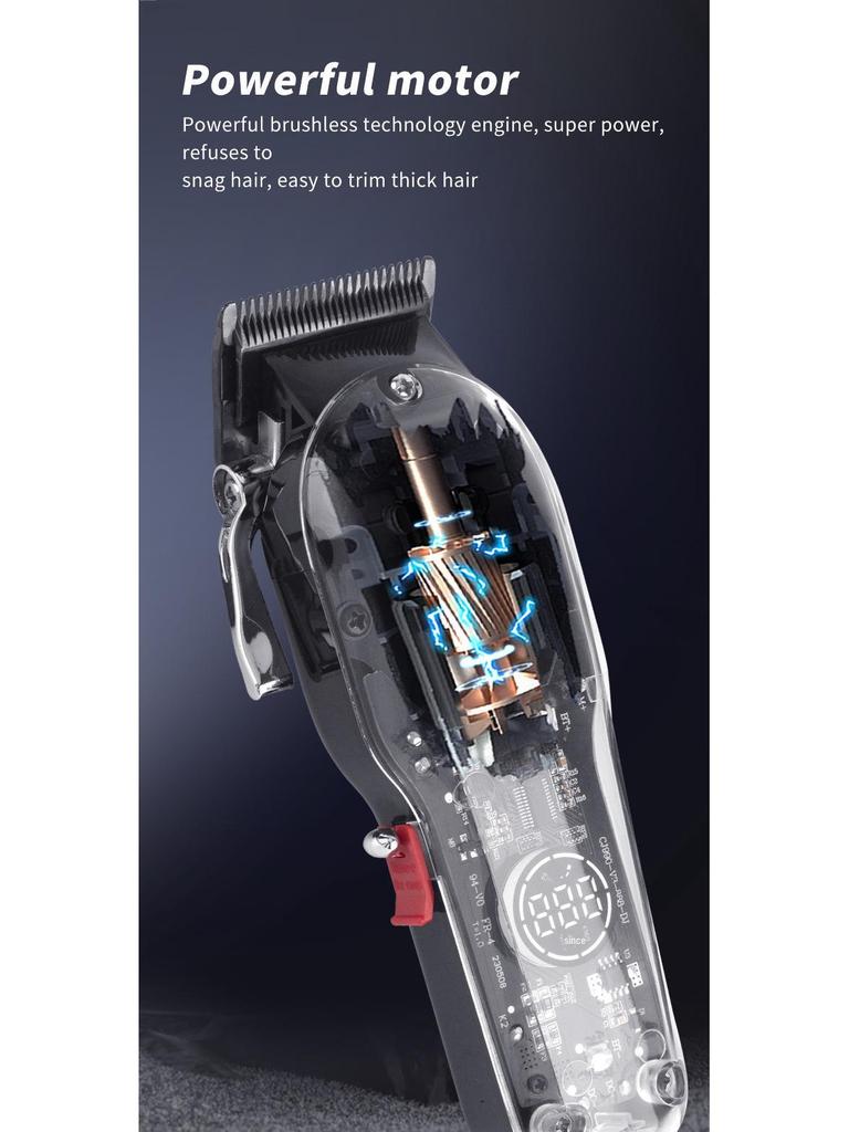 Прозрачная профессиональная электрическая машинка для стрижки волос с многоскоростной регулировкой и ЖК-дисплеем