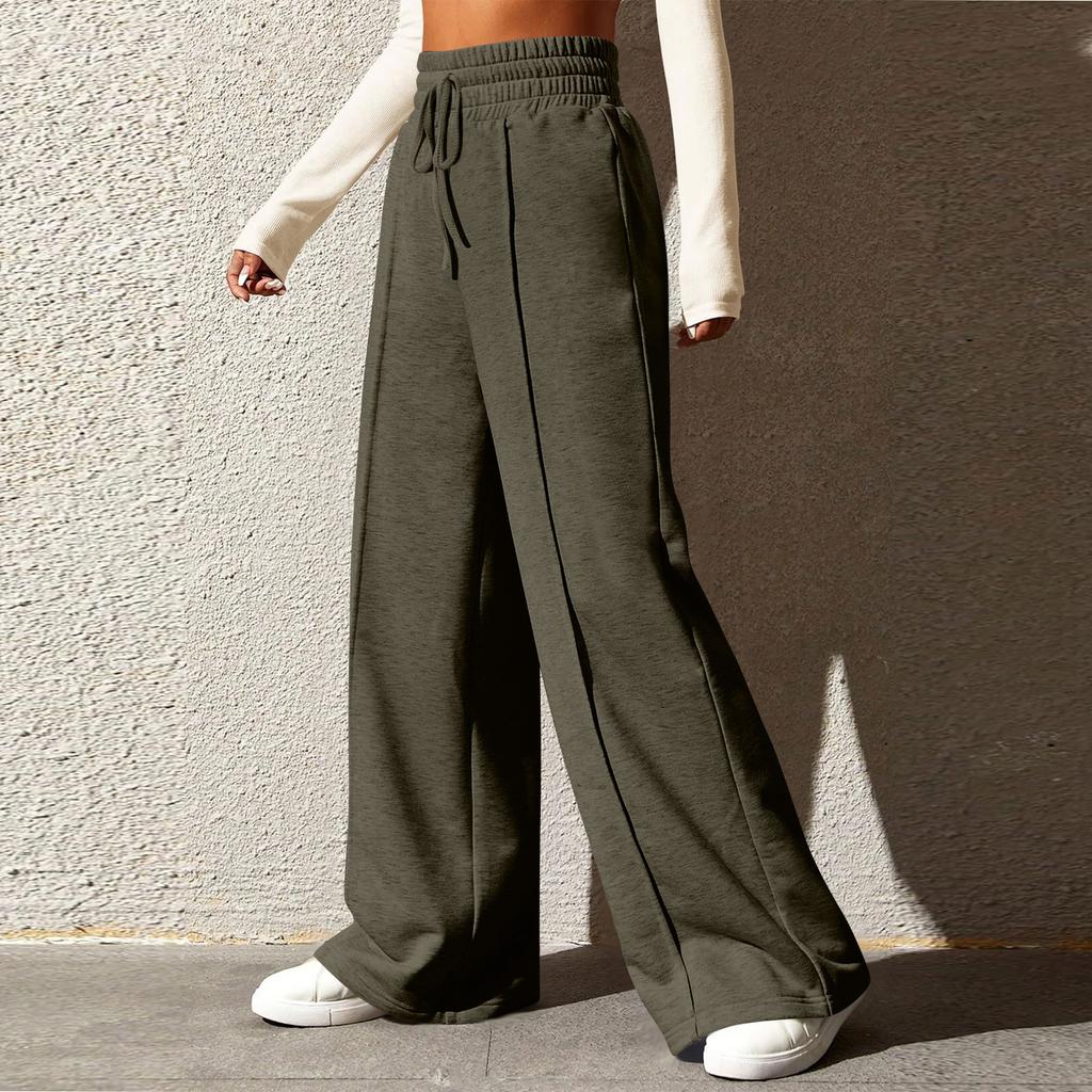 Women's Fashion Solid Colour Drawstring High Waist Wide Leg Pants Casual Sweatpants