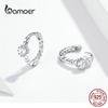 BAMOER Silver Wedding Ear Hoops for Women Clear Cubic Zirconia Tiny Circle Earrings Korean Crystal
