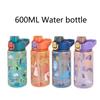 600ml Kids Straw Cup Water Bottles Cartoon Anti-falling Water Bottle for School Portable Plastic Water Cup Food Grade BPA Free