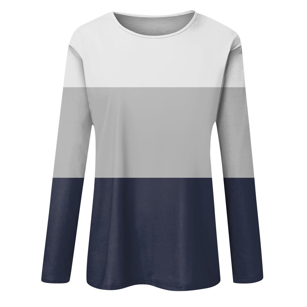 Женская модная повседневная блузка с длинным рукавом и круглым вырезом, цветной пуловер, топ, блузка