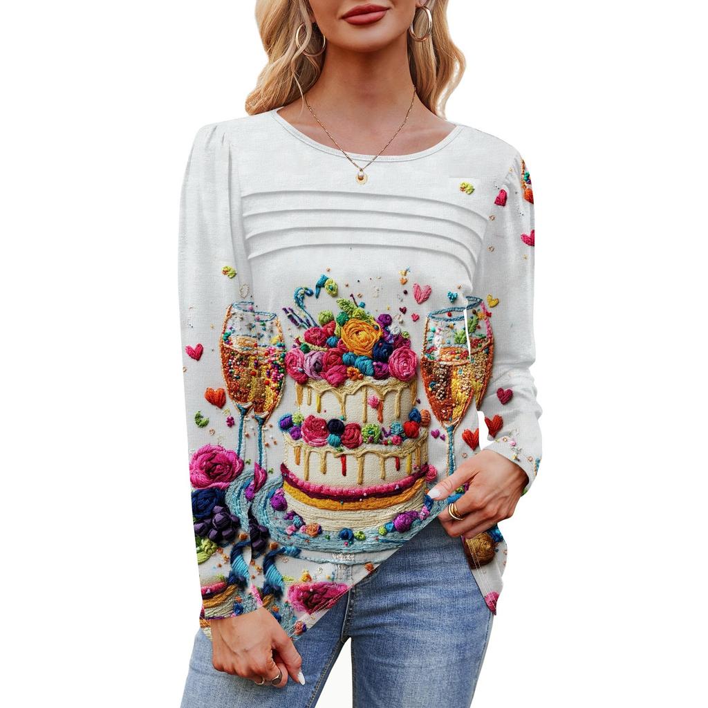 Женский свободный повседневный топ с круглым вырезом и длинными рукавами, модный топ