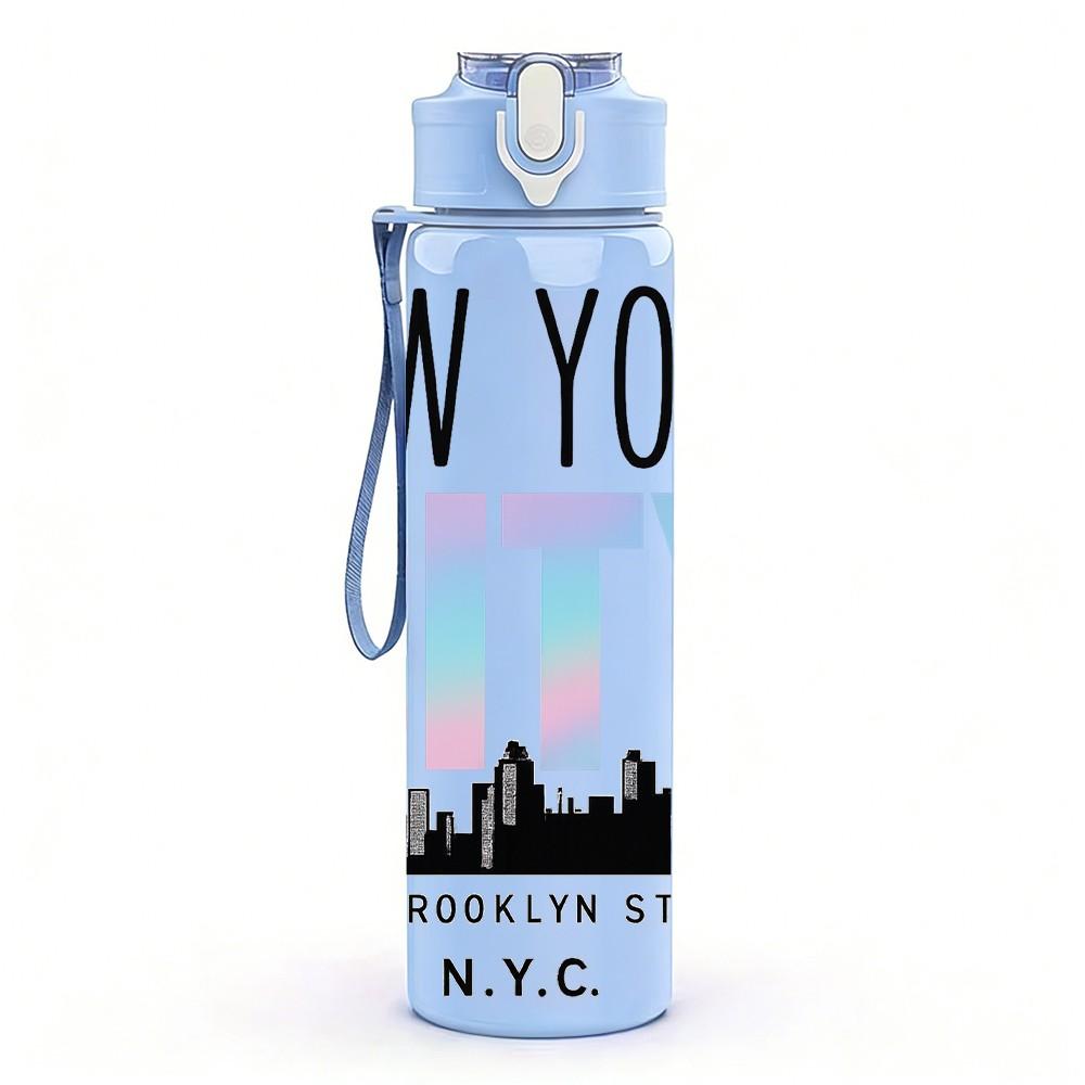 1PC New York City Skyline 750ml Color Plastic Sports Water Bottle Leakproof Flip Straw Lid Suitable for Sports Office Home Use