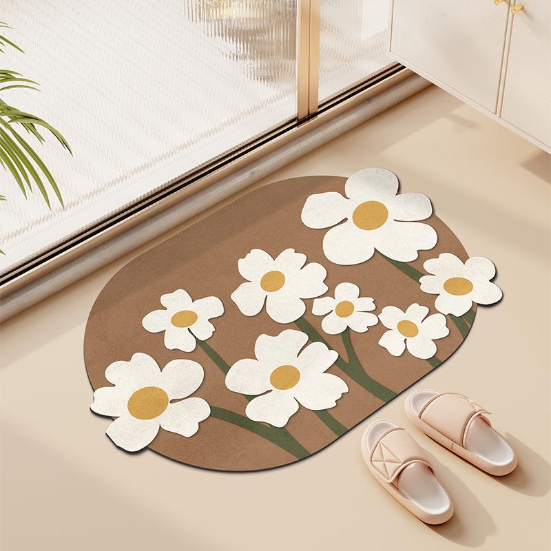 Nordic Simple Flowers Абсорбирующий Быстросохнущий Коврик для ванной комнаты Туалет Специальная форма Негрязный Износостойкий Ковер из диатомита