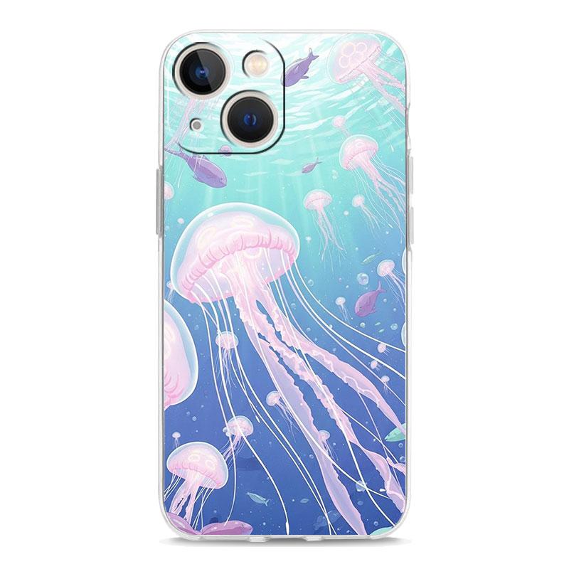 Чехол для телефона iPhone 17 Air Cases iPhone 16 15 12 13 14 Pro Max SE 7 8 Plus iPhone11 Прозрачный Мягкий Чехол Розовая Медуза Океанический