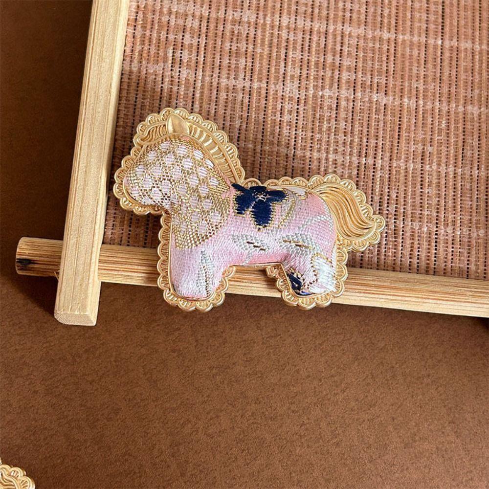 Cartoon Song Brocade Horse Brooch Chinese Style Little Pony Sweater Pin Gift