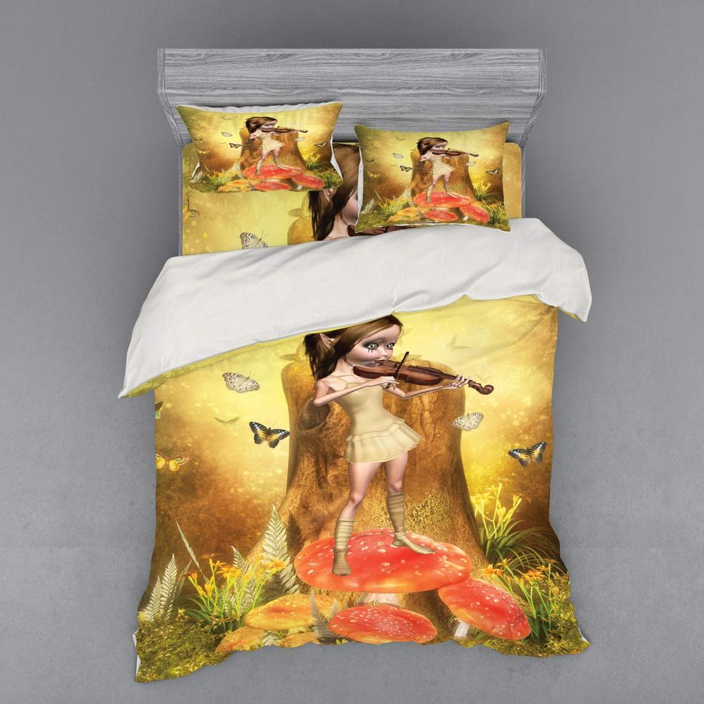 Fairy Duvet Cover Set For Girls Queen Twin Size Lightweight Down Quilt Covers Bedroom Decor 2 Pillowcases 1 Duvet Cover No Quilt