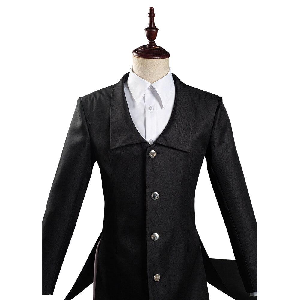 4pcs Sets Anime Demon Slayer Cosplay Kimetsu No Yaiba Enmu Cosplay Costume Black Uniform Suit Halloween Carnival Outfits Shirt+Cloak+Pants+Gloves