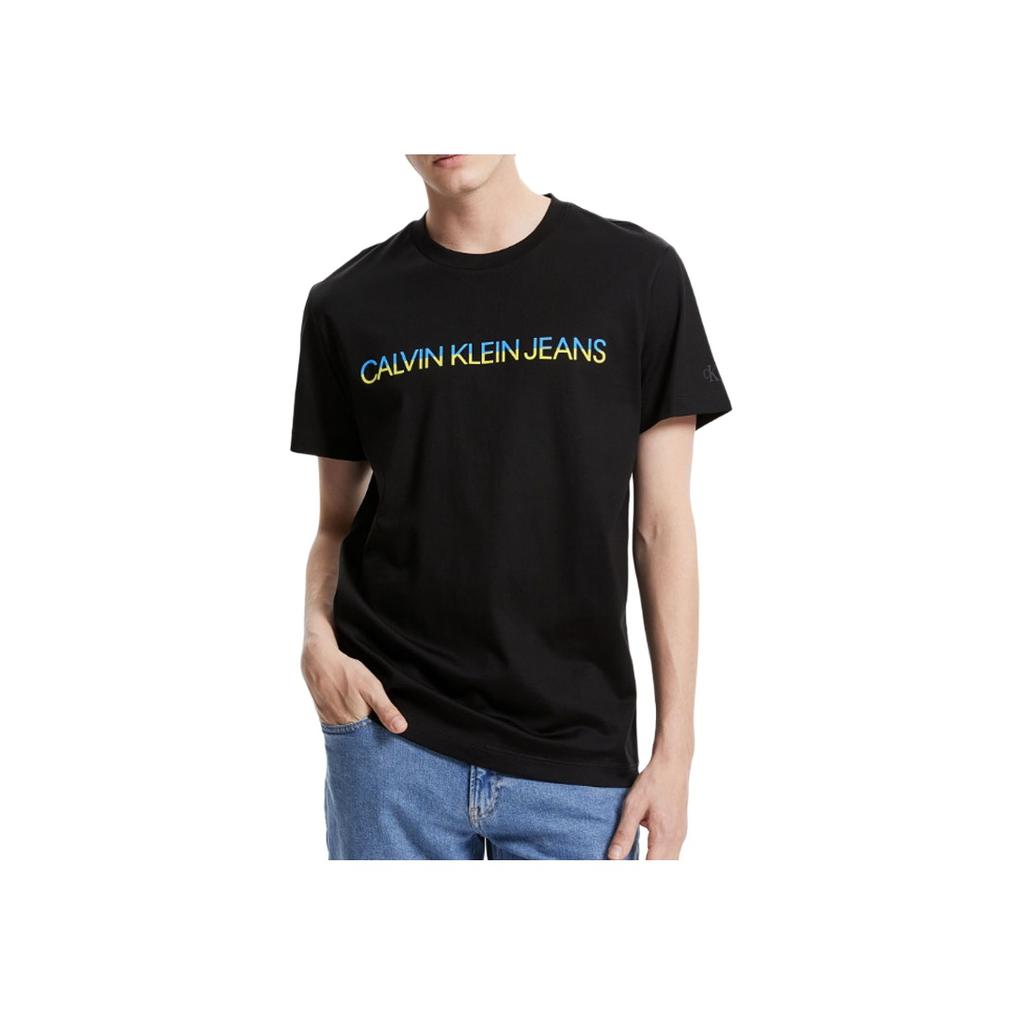 Calvin Klein Футболка с круглым вырезом и логотипом из двухцветного велюра с градиентом, мужская, черная J318511-BEH