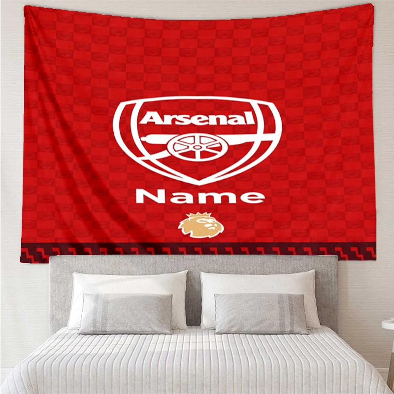 Custom Name Arsenal Football Club Print Tapestry, Backdrop, Easy Setup, Ideal for Bedroom, Office & Living Room, with Aesthetic Wall Hanging Decor.
