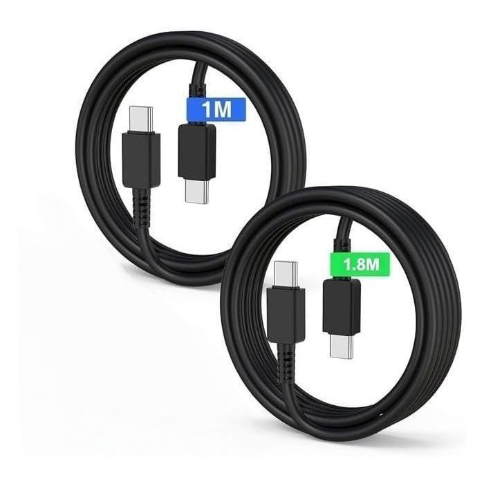 Câble USB-C vers USB-C Charge Rapide pour Samsung Galaxy A16 A17 A36 A56 A07 - 1M+1,8M Noir