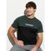 Men's Color Block Printed T-Shirt Casual Short Sleeve Crewneck Top Dark Green Black Splice English Letter Graphic Tee Trendy Summer Streetwear Clothes