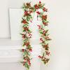 3,2 фута Рождественская гирлянда из красных ягод с зелеными листьями Искусственная рождественская гирлянда