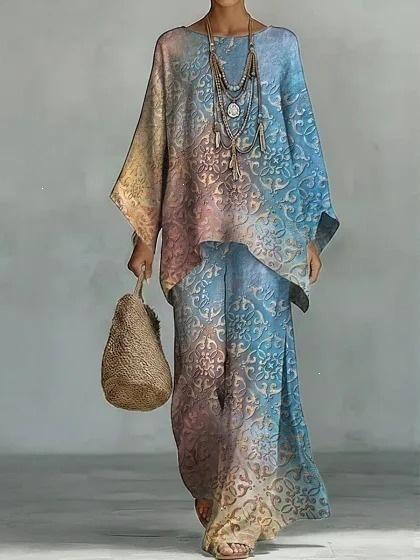 European and American women's Y1 plus-size slimming ethnic style long dress set, bohemian casual plus-size dress