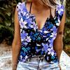 Women Tanks Sexy V Neck Sleeveless Summer Tops Vest 3D Blooming Flowers Print Cool Lightweight Tops