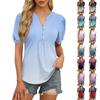 Женские топы, рубашки с коротким рукавом, повседневные летние топы с V-образным вырезом, плиссированные футболки на пуговицах, свободные туники, блузки