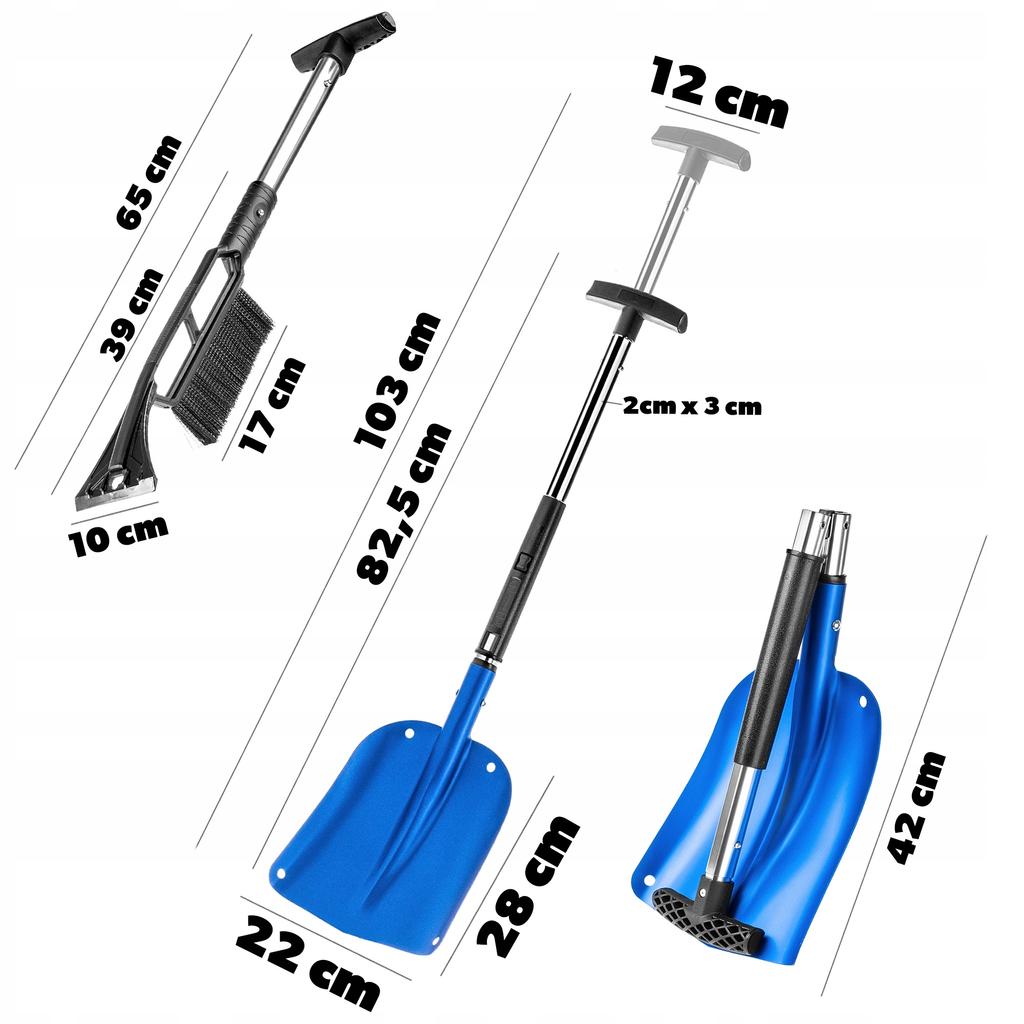 KADAX Łopata Do Śniegu 3W1 Składana Teleskopowa Saperka Szczotka Skrobaczka
