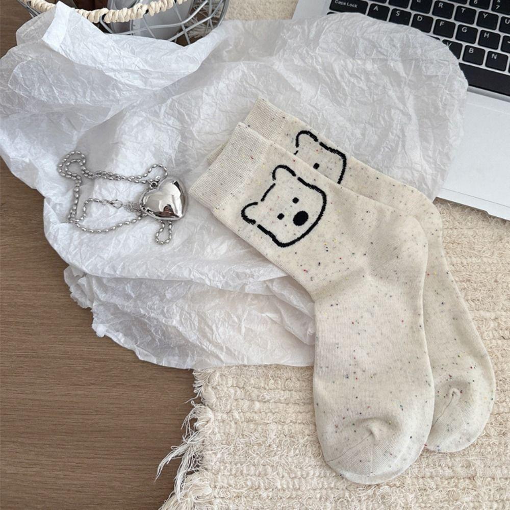 Cute Cartoon Dog Short Socks Dot Yarn Women Mid-calf Socks Soft Cotton Tube Socks  Girl