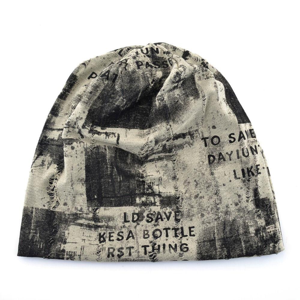 Tie-dye Slouchy Beanie Hat Stretchy Plush Lined Beanie Vintage Letter Print Beanie For Men Women