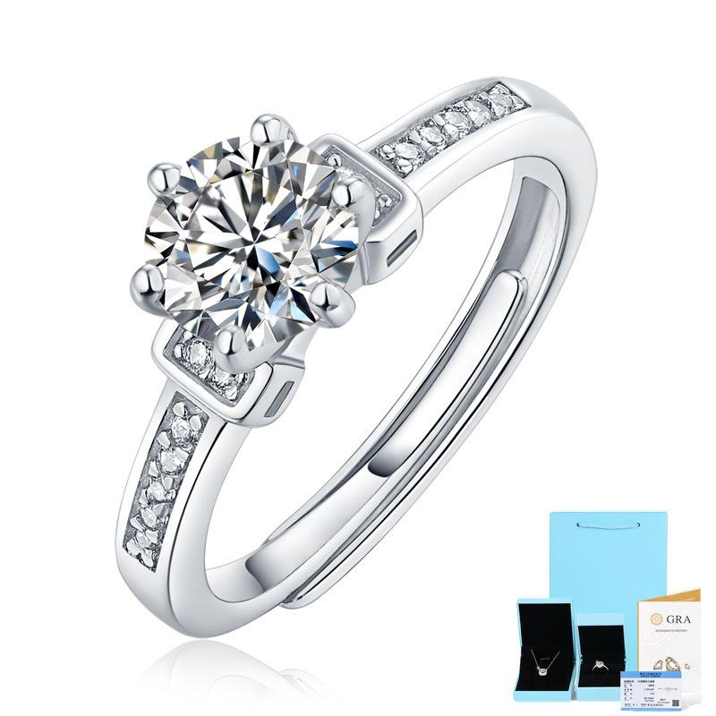 Bague Ringen 925 Silver Set 0.5ct-3ct18 Moissanite Only Love Series Women's Simple Fashion Adjustable Ring