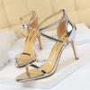 Fashion Women Thin High Heels Summer Champagne Gold Open Toe Buckle Strap Sandals Roman Pumps Gladiators Hollow Cross Strap Sandals