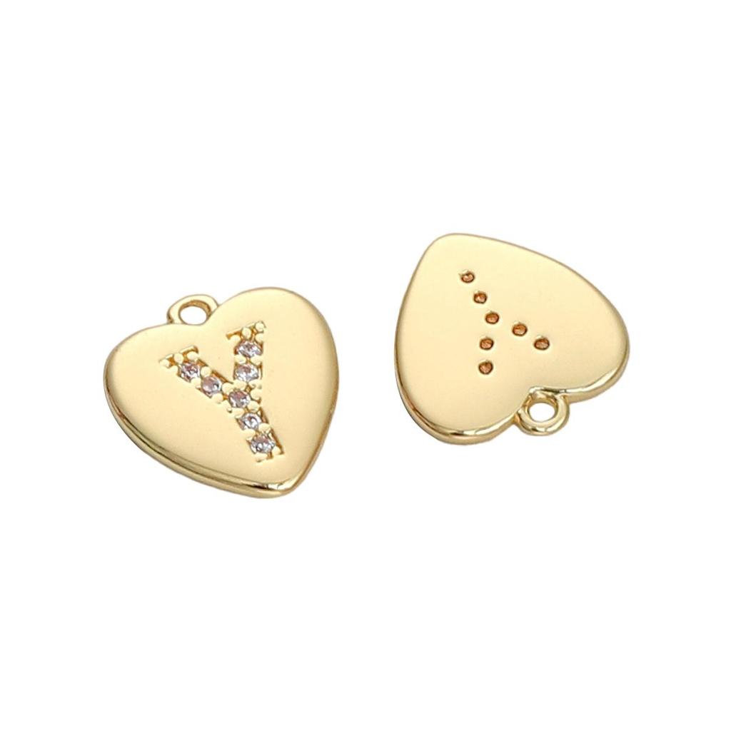 Copper Zirconium Inlaid Heart 26 Letter Pendant For DIY Jewelry Making Craft Accessories