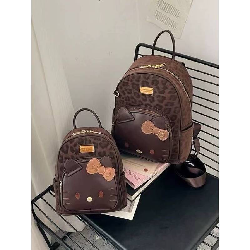Hello Kitty Leopard Print Cat Backpack With Waterproof Pu Material For Daily Use