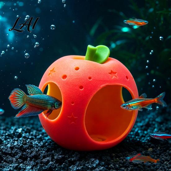Non-Toxic Fish Tank Hiding Spot Fruit Aquarium Hide Cave Apple Pitaya Hideout 3D Vivid Shaped Decor Printed Decorative for Betta And Shrimp