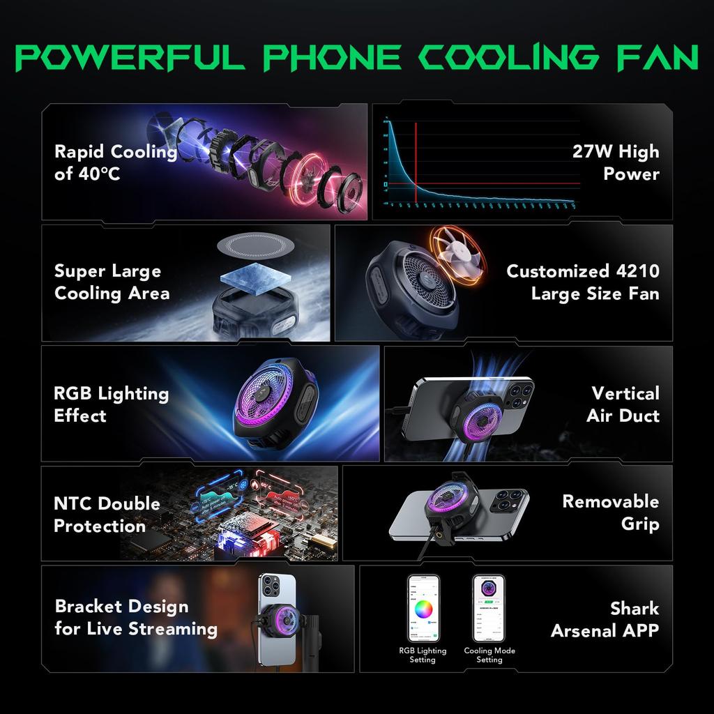 Охлаждение смартфона Black Shark MagCooler 4 Pro Магнитное охлаждение сотового телефона RGB 27 Вт сотовый телефон видео автомобильный мобильный охладитель для сотового iPad вентилятор, вентилятор, свет,