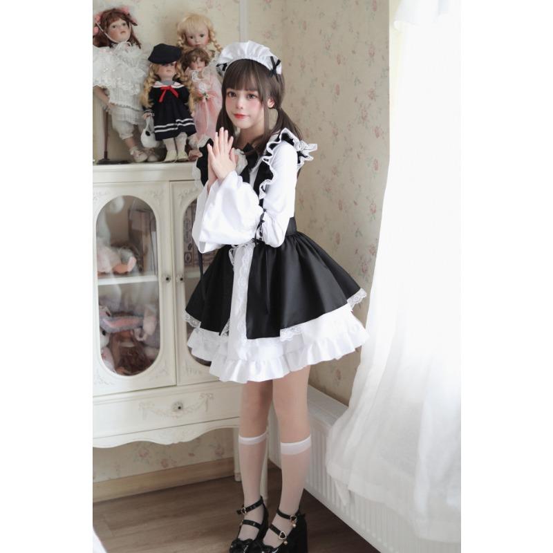 S-5XL Cute Japanese Style Lolita Maid Black and White Girl Dress Lolita Women's Suit