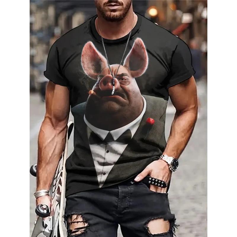 3D Принт Мужская Забавная Футболка с Графикой Свиньи Одежда Летняя с Коротким Рукавом Круглый Вырез Повседневные Футболки Топ Мужская Новинка Футболки с Животными
