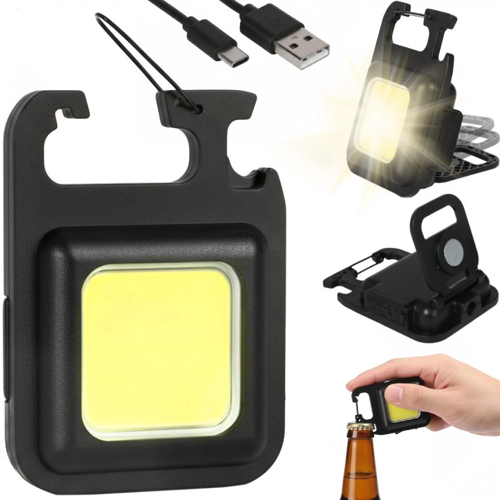 Mini Pocket Flashlight Keychain LED USB Magnet Bottle Opener Holder