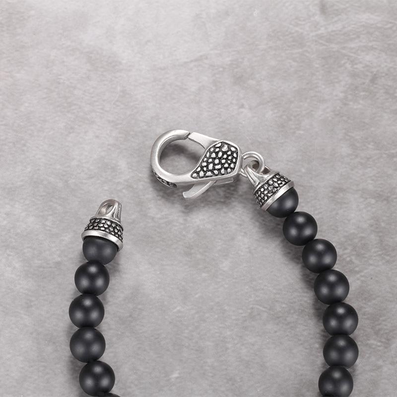 MATT STONE BRACELET   8mm Matt Onyx Stone Bead Bracelet with Reptile Design Lobster Lock, Blue Lapiz Stones