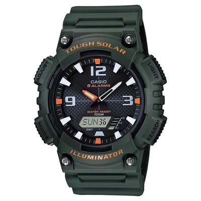 Мужские солнечно-аналогово-цифровые часы Casio AQ-S810W-3A Зеленый ремешок из нержавеющей стали