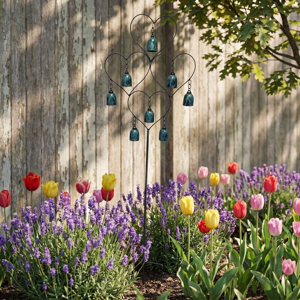 Rustic Wind Chime Ground Plug Heart-Shaped Yard Ornament Garden Decoration Outdoor Decoration