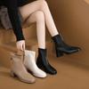 Узкие ботинки женские новые 2025 осень и зима голые ботинки женский темперамент универсальный ретро короткие ботинки женские квадратная голова толстый каблук одинарный